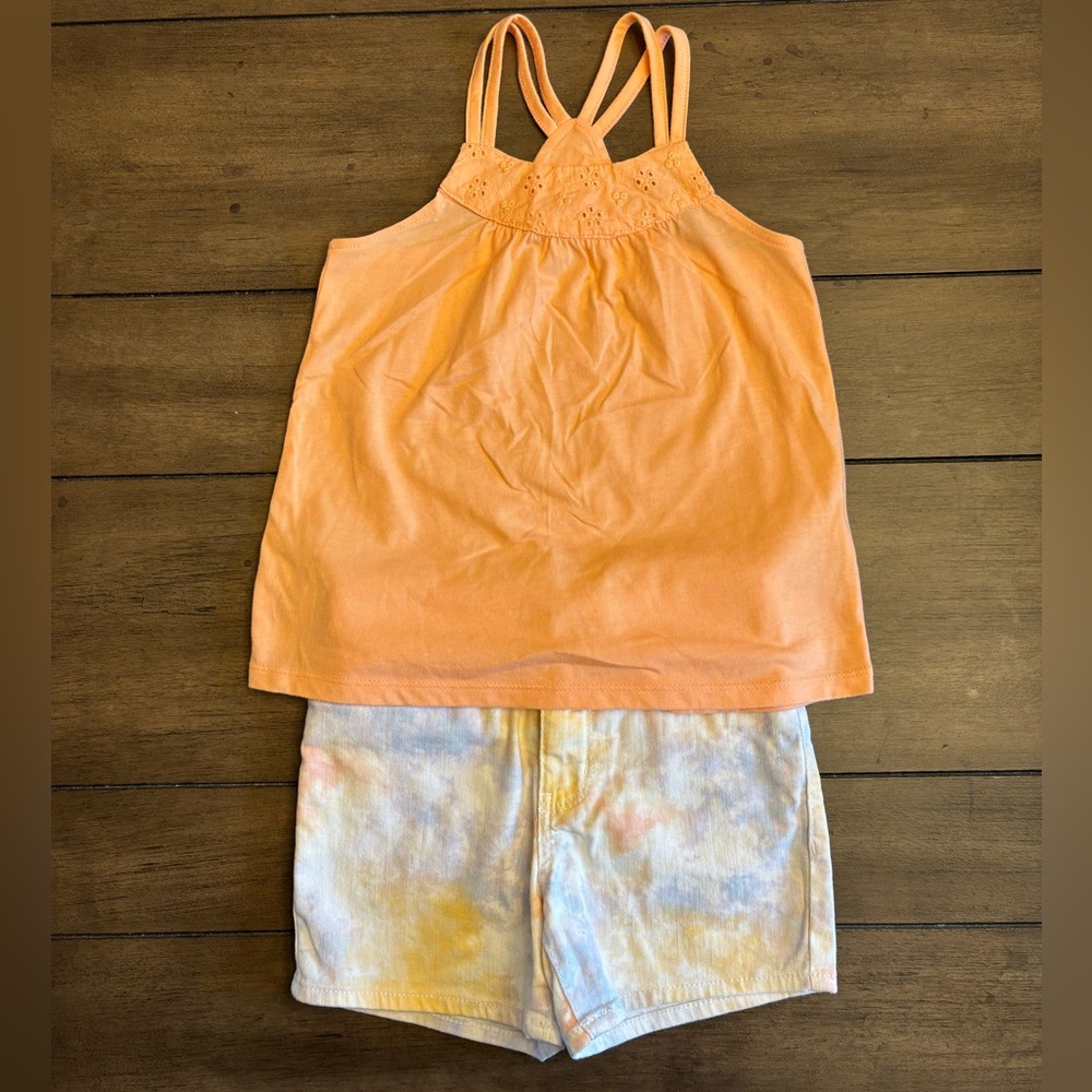 Osh Kosh Girls Orange Sleeveless Top with Tie-Dye Shorts